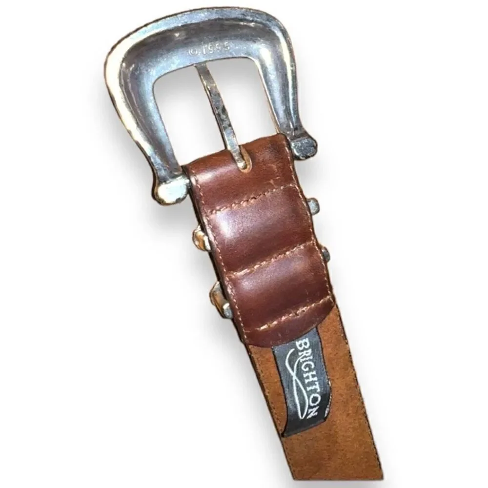 Brown Brighton Vintage Sterling Silver Leather Belt Size 33
